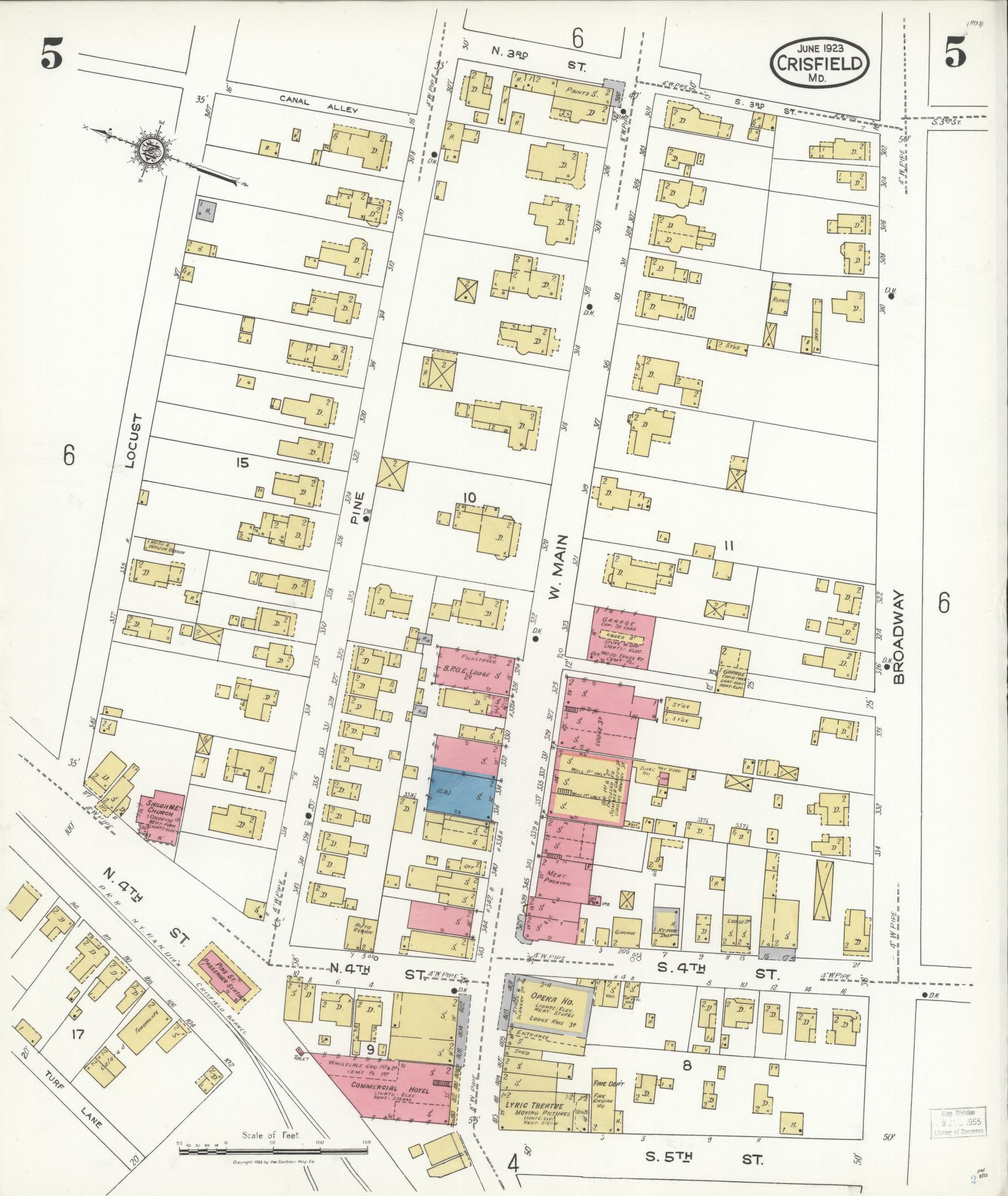Sanborn Fire Insurance Map from Crisfield, Somerset County, Maryland (1923), Sheet #0005 - Historic Sanborn Fire Insurance Map Print, vintage old map wall art, antique decor, genealogy gift, Maryland Maryland map