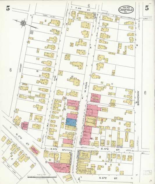 Sanborn Fire Insurance Map from Crisfield, Somerset County, Maryland (1923), Sheet #0005 - Historic Sanborn Fire Insurance Map Print, vintage old map wall art, antique decor, genealogy gift, Maryland Maryland map