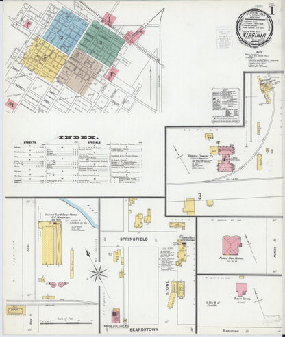 Sanborn Fire Insurance Map from Virginia, Cass County, Illinois (1900), Sheet #0001 - Historic Sanborn Fire Insurance Map Print, vintage old map wall art, antique decor, genealogy gift, Illinois Illinois map