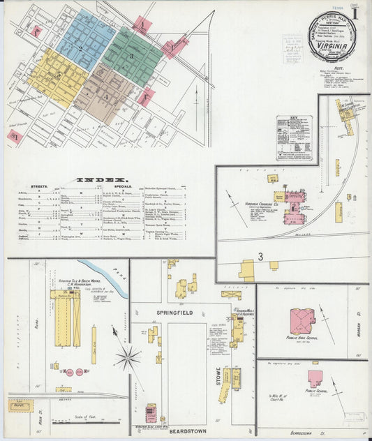 Sanborn Fire Insurance Map from Virginia, Cass County, Illinois (1900), Sheet #0001 - Historic Sanborn Fire Insurance Map Print, vintage old map wall art, antique decor, genealogy gift, Illinois Illinois map