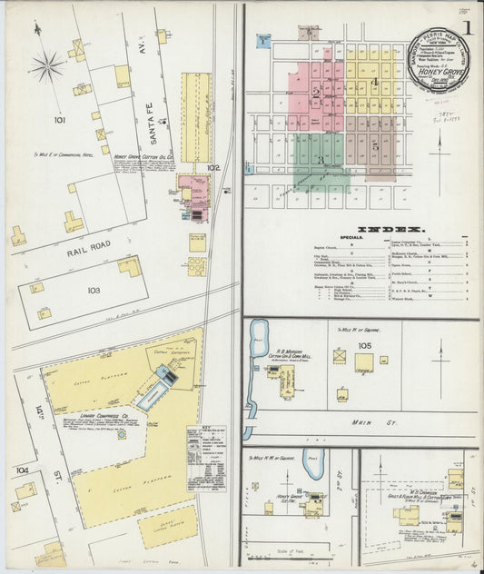Sanborn Fire Insurance Map from Honey Grove, Fannin County, Texas (1892), Sheet #0001 - Complete Map Set gallery image, historic Sanborn map, vintage wall art, Texas Texas