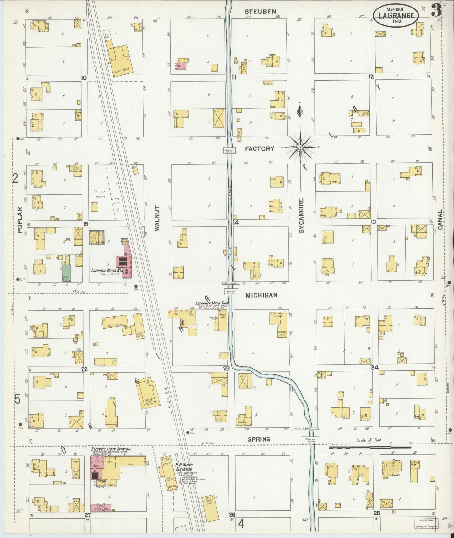 Sanborn Fire Insurance Map from Lagrange, LaGrange County, Indiana (1901), Sheet #0003 - Complete Map Set gallery image, historic Sanborn map, vintage wall art, Indiana Indiana