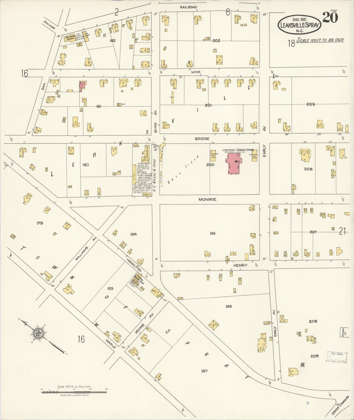 Sanborn Fire Insurance Map from Leaksville-spray, Rockingham County, North Carolina (1921), Sheet #0020 - Complete Map Set gallery image, historic Sanborn map, vintage wall art, North Carolina North Carolina