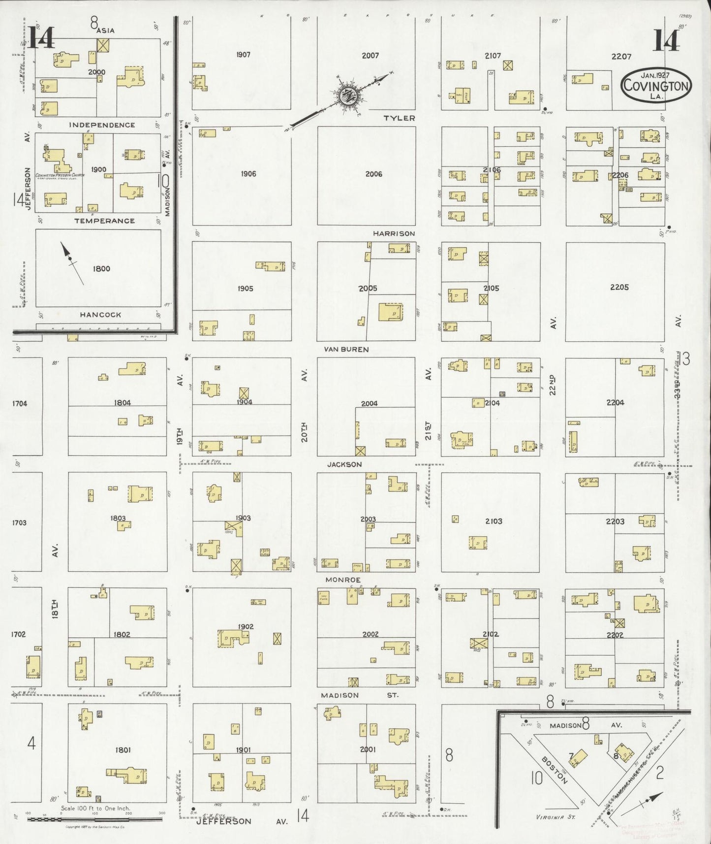 Sanborn Fire Insurance Map from Covington, Saint Tammany Parish, Louisiana (1927), Sheet #0014 - Complete Map Set gallery image, historic Sanborn map, vintage wall art, Louisiana Louisiana