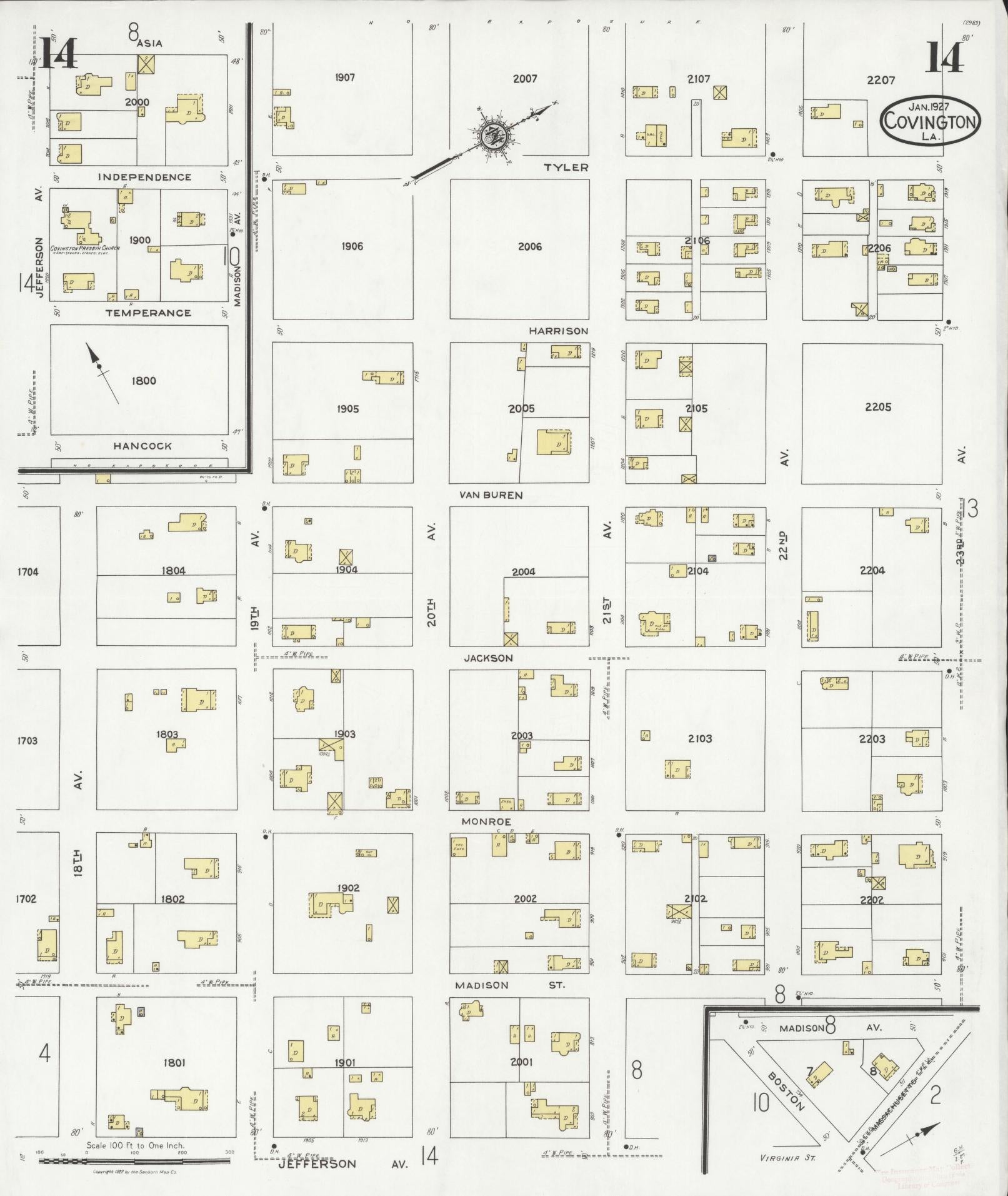 Sanborn Fire Insurance Map from Covington, Saint Tammany Parish, Louisiana (1927), Sheet #0014 - Complete Map Set gallery image, historic Sanborn map, vintage wall art, Louisiana Louisiana