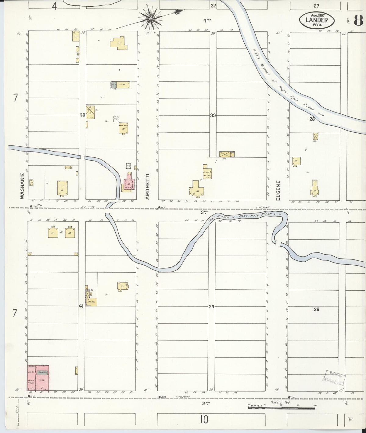Sanborn Fire Insurance Map from Lander, Fremont County, Wyoming (1907), Sheet #0008 - Complete Map Set gallery image, historic Sanborn map, vintage wall art, Wyoming Wyoming