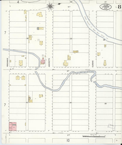 Sanborn Fire Insurance Map from Lander, Fremont County, Wyoming (1907), Sheet #0008 - Complete Map Set gallery image, historic Sanborn map, vintage wall art, Wyoming Wyoming