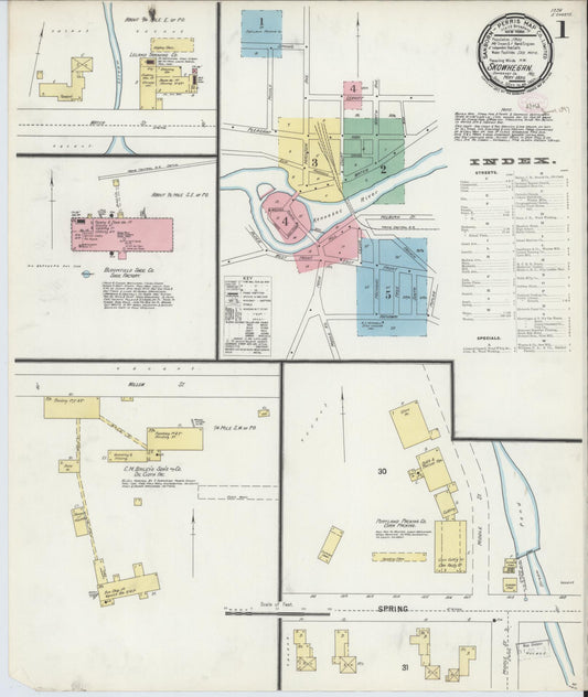 Sanborn Fire Insurance Map from Skowhegan, Somerset County, Maine (1897), Sheet #0001 - Historic Sanborn Fire Insurance Map Print, vintage old map wall art, antique decor, genealogy gift, Maine Maine map