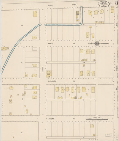 Sanborn Fire Insurance Map from Manteca, San Joaquin County, California (1918), Sheet #0003 - Historic Sanborn Fire Insurance Map Print, vintage old map wall art, antique decor, genealogy gift, California California map