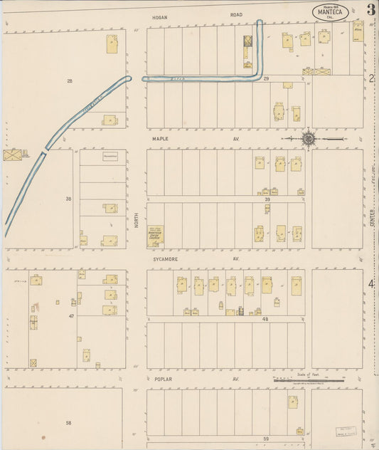 Sanborn Fire Insurance Map from Manteca, San Joaquin County, California (1918), Sheet #0003 - Historic Sanborn Fire Insurance Map Print, vintage old map wall art, antique decor, genealogy gift, California California map