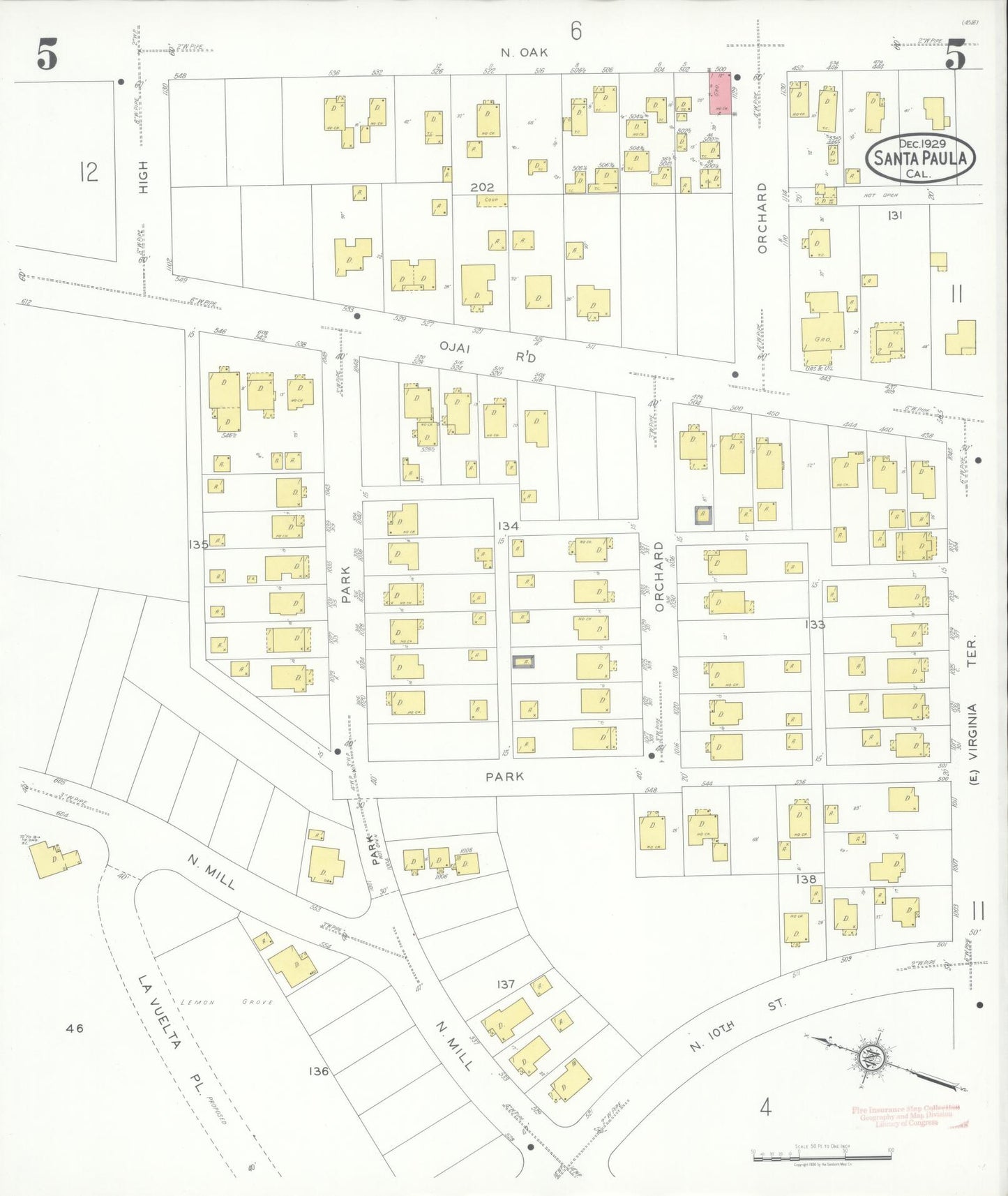 Sanborn Fire Insurance Map from Santa Paula, Ventura County, California (1929), Sheet #0005 - Complete Map Set gallery image, historic Sanborn map, vintage wall art, California California