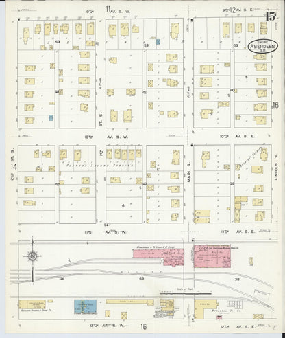Sanborn Fire Insurance Map from Aberdeen, Brown County, South Dakota (1912), Sheet #0015 - Complete Map Set gallery image, historic Sanborn map, vintage wall art, South Dakota South Dakota