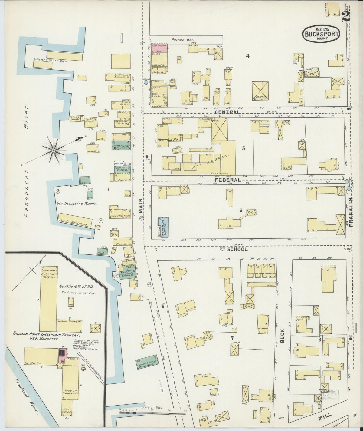 Sanborn Fire Insurance Map from Bucksport, Hancock County, Maine (1895), Sheet #0002 - Complete Map Set gallery image, historic Sanborn map, vintage wall art, Maine Maine