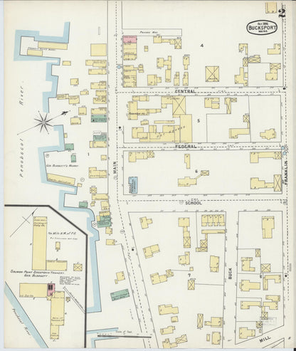 Sanborn Fire Insurance Map from Bucksport, Hancock County, Maine (1895), Sheet #0002 - Complete Map Set gallery image, historic Sanborn map, vintage wall art, Maine Maine