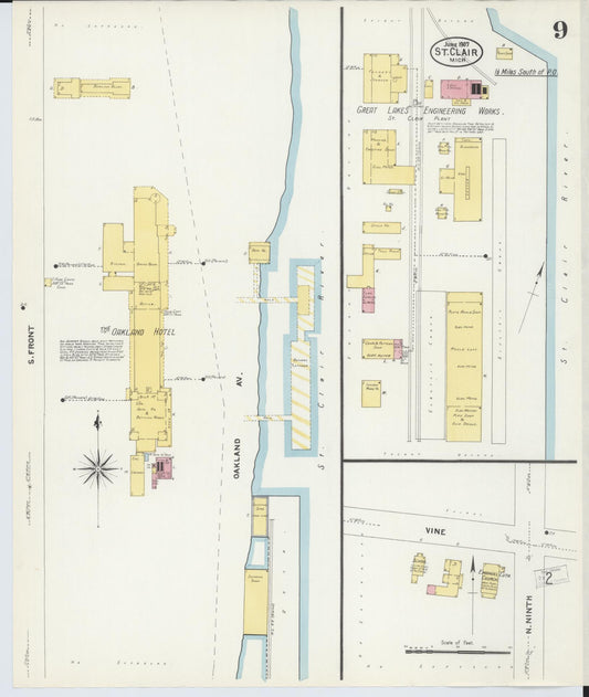 Sanborn Fire Insurance Map from Saint Clair, Saint Clair County, Michigan (1907), Sheet #0009 - Historic Sanborn Fire Insurance Map Print, vintage old map wall art, antique decor, genealogy gift, Michigan Michigan map
