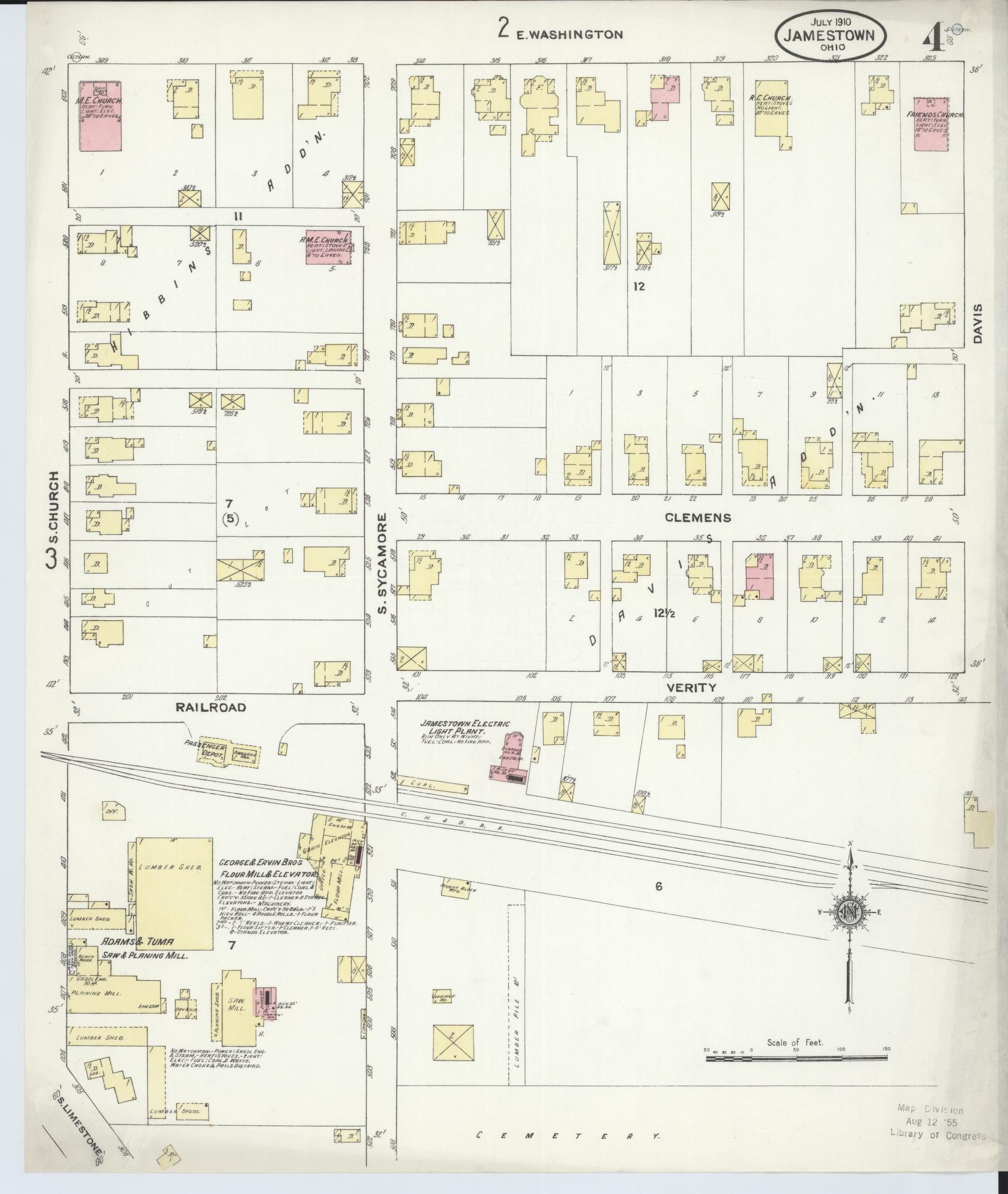 Sanborn Fire Insurance Map from Jamestown, Greene County, Ohio (1910), Sheet #0004 - Historic Sanborn Fire Insurance Map Print, vintage old map wall art, antique decor, genealogy gift, Ohio Ohio map