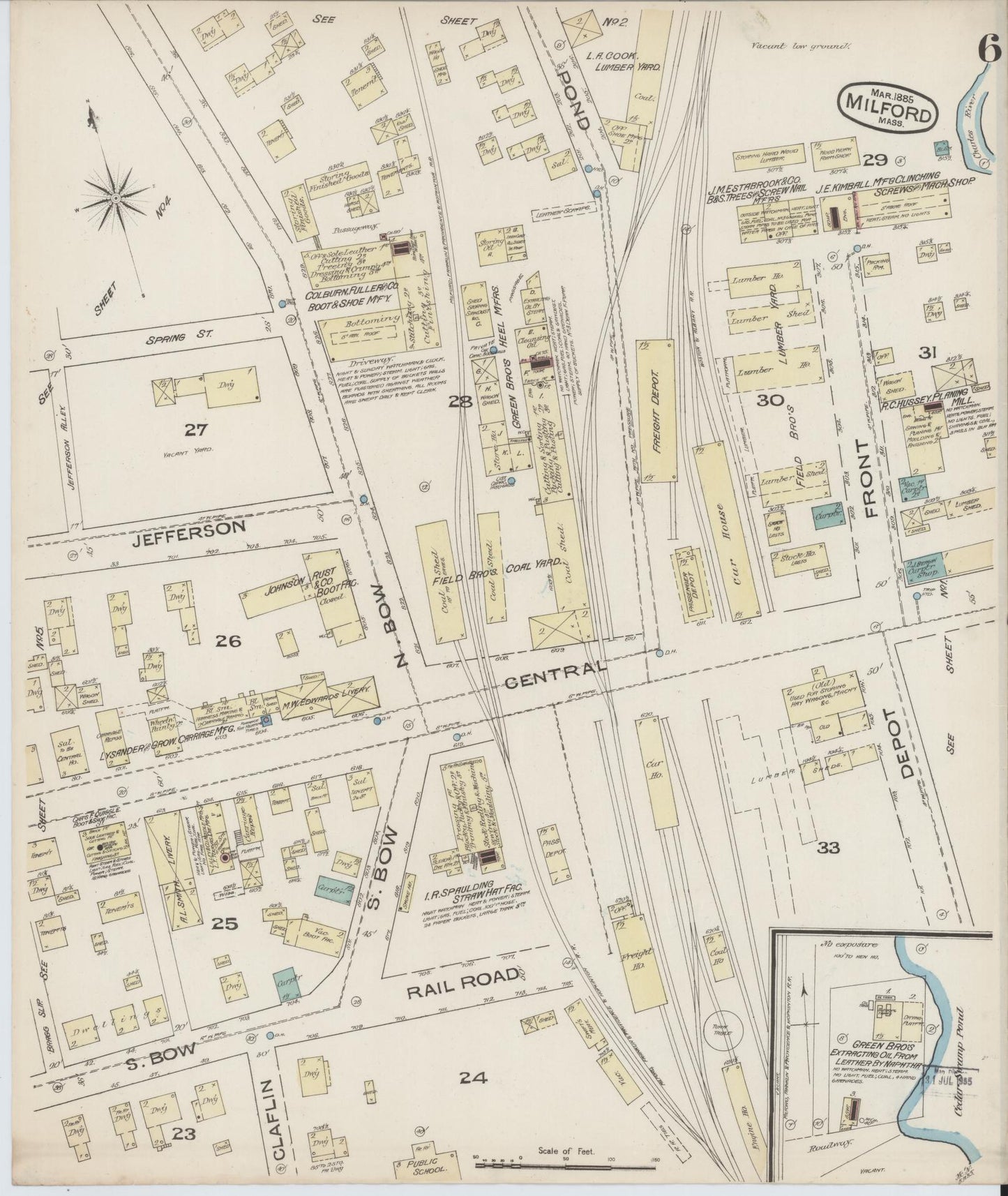Sanborn Fire Insurance Map from Milford, Worcester County, Massachusetts (1885), Sheet #0006 - Complete Map Set gallery image, historic Sanborn map, vintage wall art, Massachusetts Massachusetts