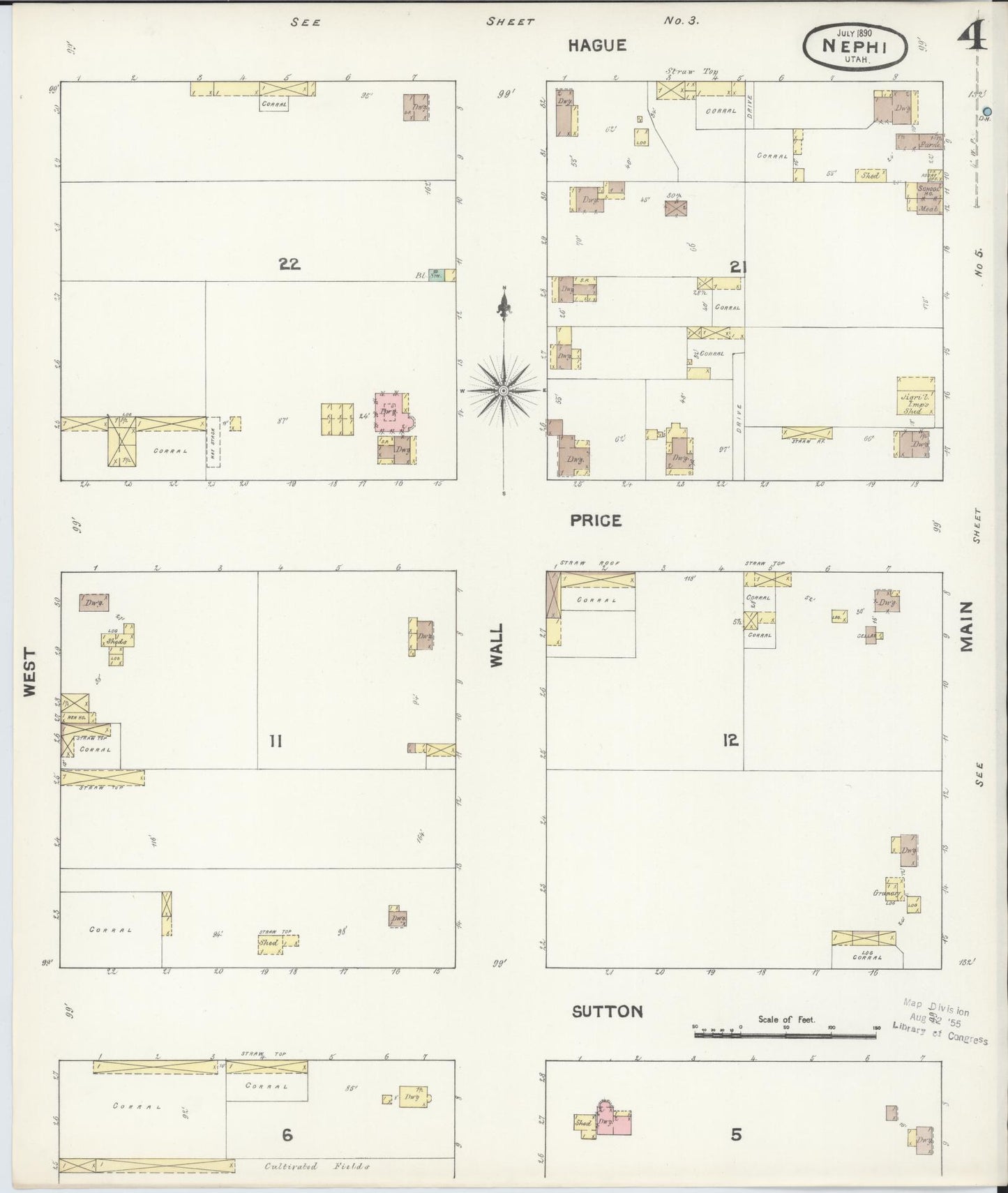 Sanborn Fire Insurance Map from Nephi, Juab County, Utah (1890), Sheet #0004 - Complete Map Set gallery image, historic Sanborn map, vintage wall art, Utah Utah