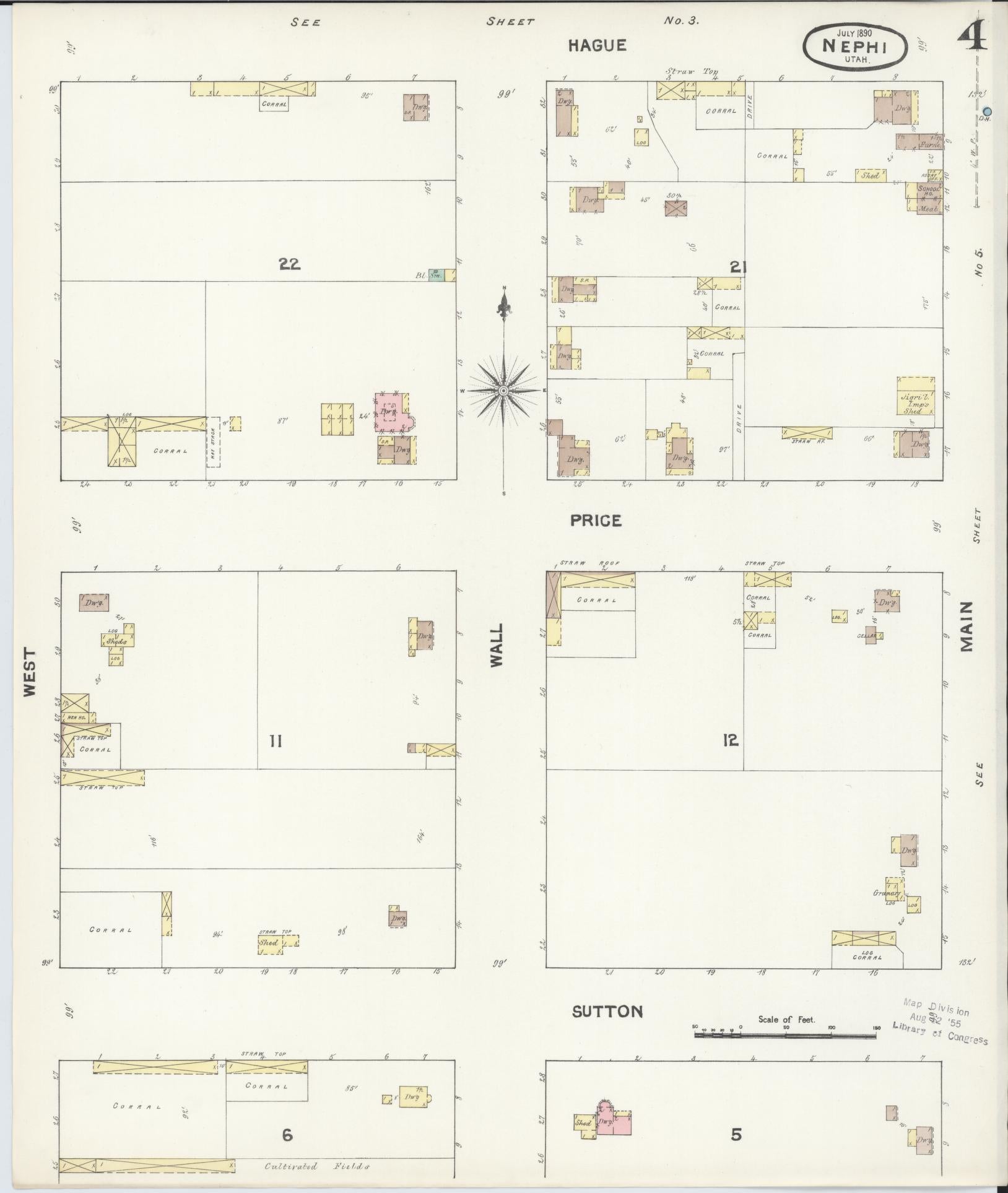 Sanborn Fire Insurance Map from Nephi, Juab County, Utah (1890), Sheet #0004 - Complete Map Set gallery image, historic Sanborn map, vintage wall art, Utah Utah