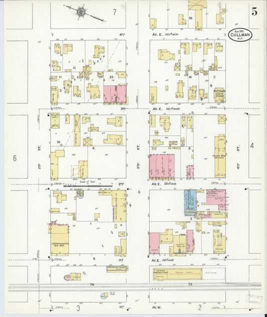 Sanborn Fire Insurance Map from Cullman, Cullman County, Alabama (1910), Sheet #0005 - Historic Sanborn Fire Insurance Map Print, vintage old map wall art, antique decor, genealogy gift, Alabama Alabama map