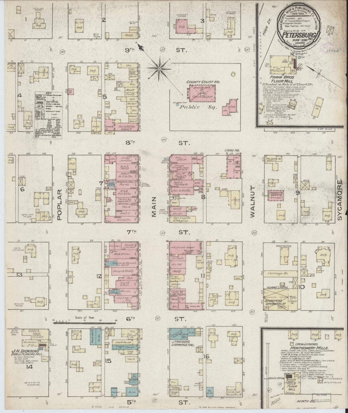Sanborn Fire Insurance Map from Petersburg, Pike County, Indiana (1886), Sheet #0001 - Historic Sanborn Fire Insurance Map Print, vintage old map wall art, antique decor, genealogy gift, Indiana Indiana map