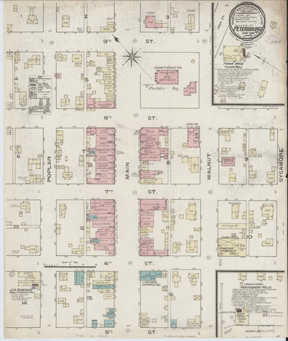 Sanborn Fire Insurance Map from Petersburg, Pike County, Indiana (1886), Sheet #0001 - Historic Sanborn Fire Insurance Map Print, vintage old map wall art, antique decor, genealogy gift, Indiana Indiana map