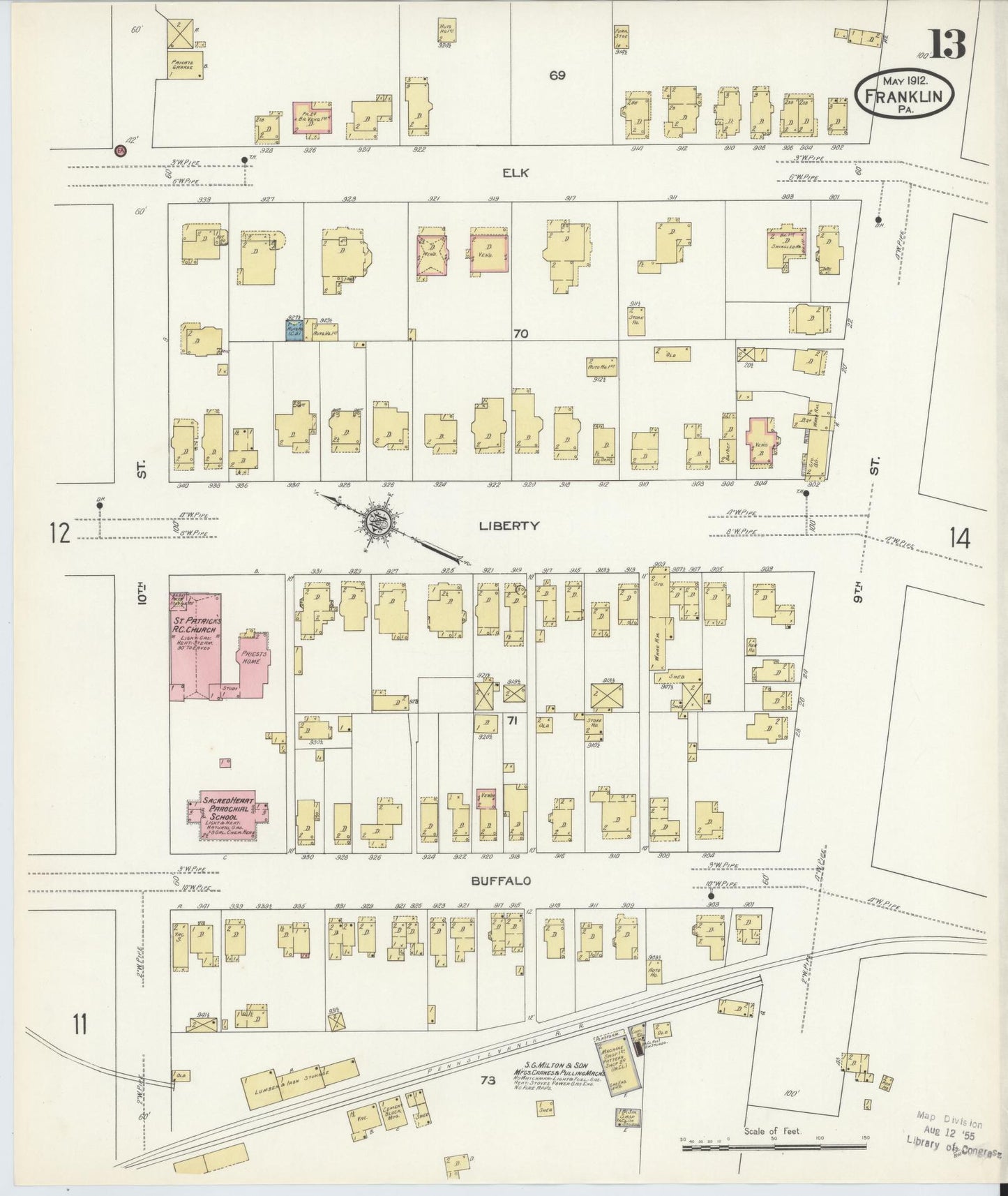 Sanborn Fire Insurance Map from Franklin, Venango County, Pennsylvania (1912), Sheet #0013 - Historic Sanborn Fire Insurance Map Print, vintage old map wall art, antique decor, genealogy gift, Pennsylvania Pennsylvania map