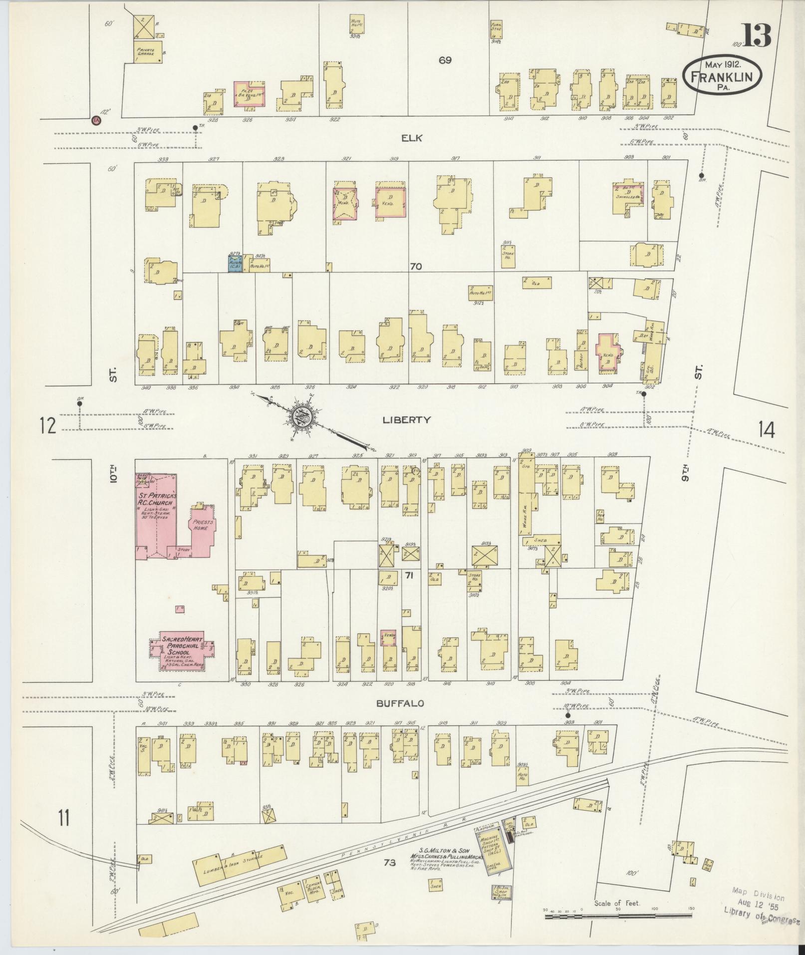 Sanborn Fire Insurance Map from Franklin, Venango County, Pennsylvania (1912), Sheet #0013 - Historic Sanborn Fire Insurance Map Print, vintage old map wall art, antique decor, genealogy gift, Pennsylvania Pennsylvania map