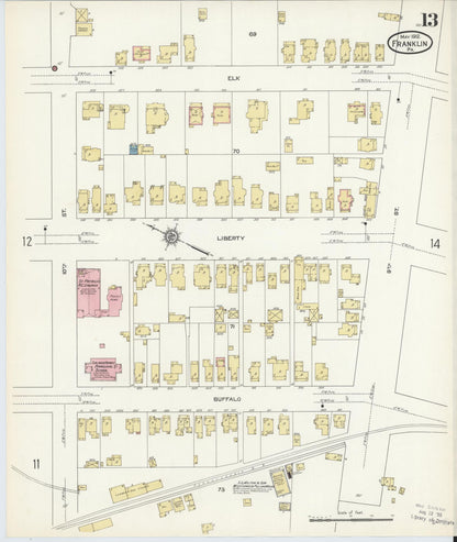 Sanborn Fire Insurance Map from Franklin, Venango County, Pennsylvania (1912), Sheet #0013 - Historic Sanborn Fire Insurance Map Print, vintage old map wall art, antique decor, genealogy gift, Pennsylvania Pennsylvania map