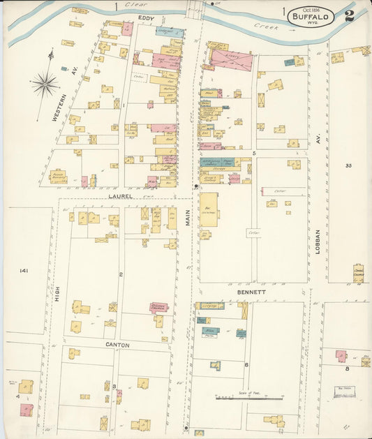 Sanborn Fire Insurance Map from Buffalo, Johnson County, Wyoming (1896), Sheet #0002 - Historic Sanborn Fire Insurance Map Print, vintage old map wall art, antique decor, genealogy gift, Wyoming Wyoming map
