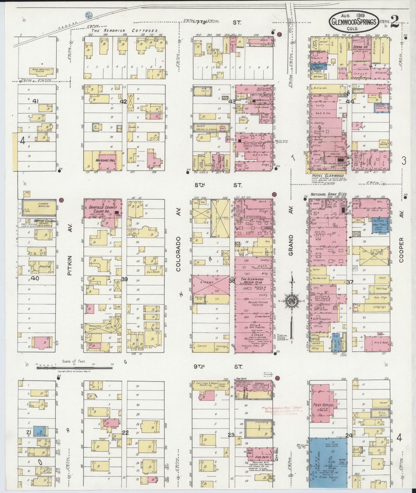 Sanborn Fire Insurance Map from Glenwood Springs, Garfield County, Colorado (1919), Sheet #0002 - Complete Map Set gallery image, historic Sanborn map, vintage wall art, Colorado Colorado