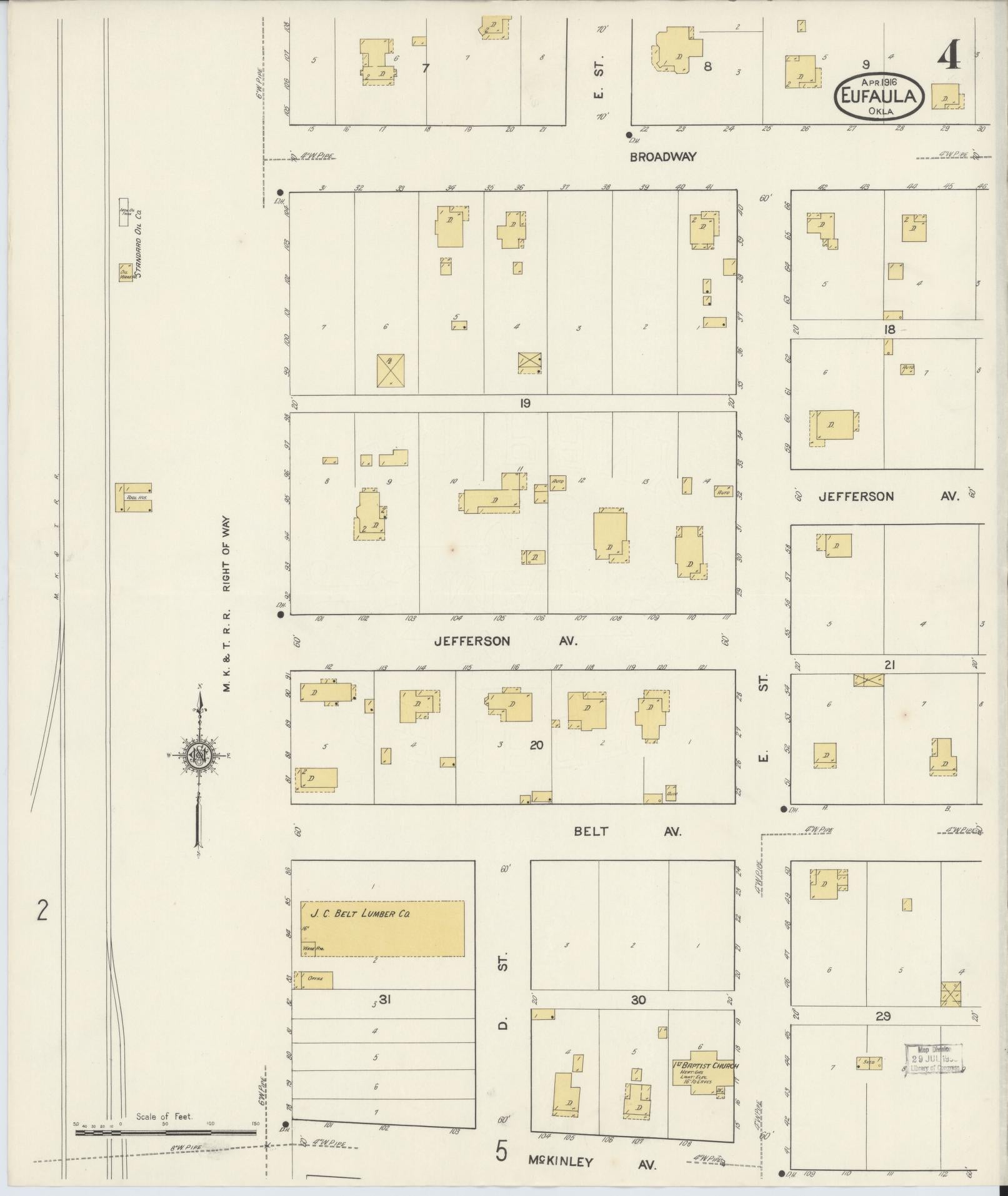 Sanborn Fire Insurance Map from Eufala, McIntosch County, Oklahoma (1916), Sheet #0004 - Historic Sanborn Fire Insurance Map Print, vintage old map wall art, antique decor, genealogy gift, Oklahoma Oklahoma map
