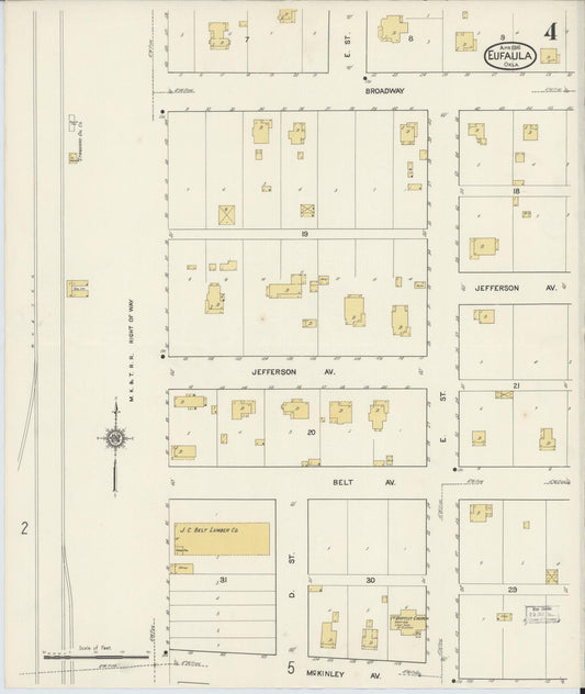 Sanborn Fire Insurance Map from Eufala, McIntosch County, Oklahoma (1916), Sheet #0004 - Historic Sanborn Fire Insurance Map Print, vintage old map wall art, antique decor, genealogy gift, Oklahoma Oklahoma map