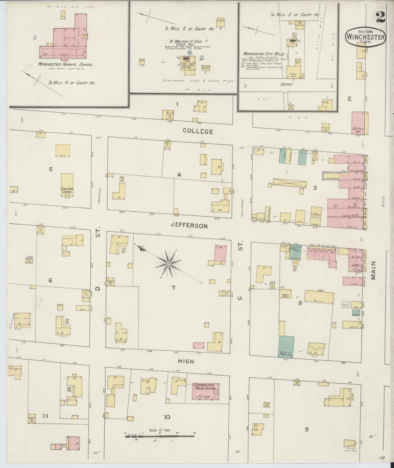 Sanborn Fire Insurance Map from Winchester, Franklin County, Tennessee (1892), Sheet #0002 - Complete Map Set gallery image, historic Sanborn map, vintage wall art, Tennessee Tennessee
