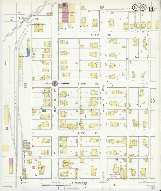 Sanborn Fire Insurance Map from Elwood, Madison County, Indiana (1916), Sheet #0014 - Historic Sanborn Fire Insurance Map Print, vintage old map wall art, antique decor, genealogy gift, Indiana Indiana map