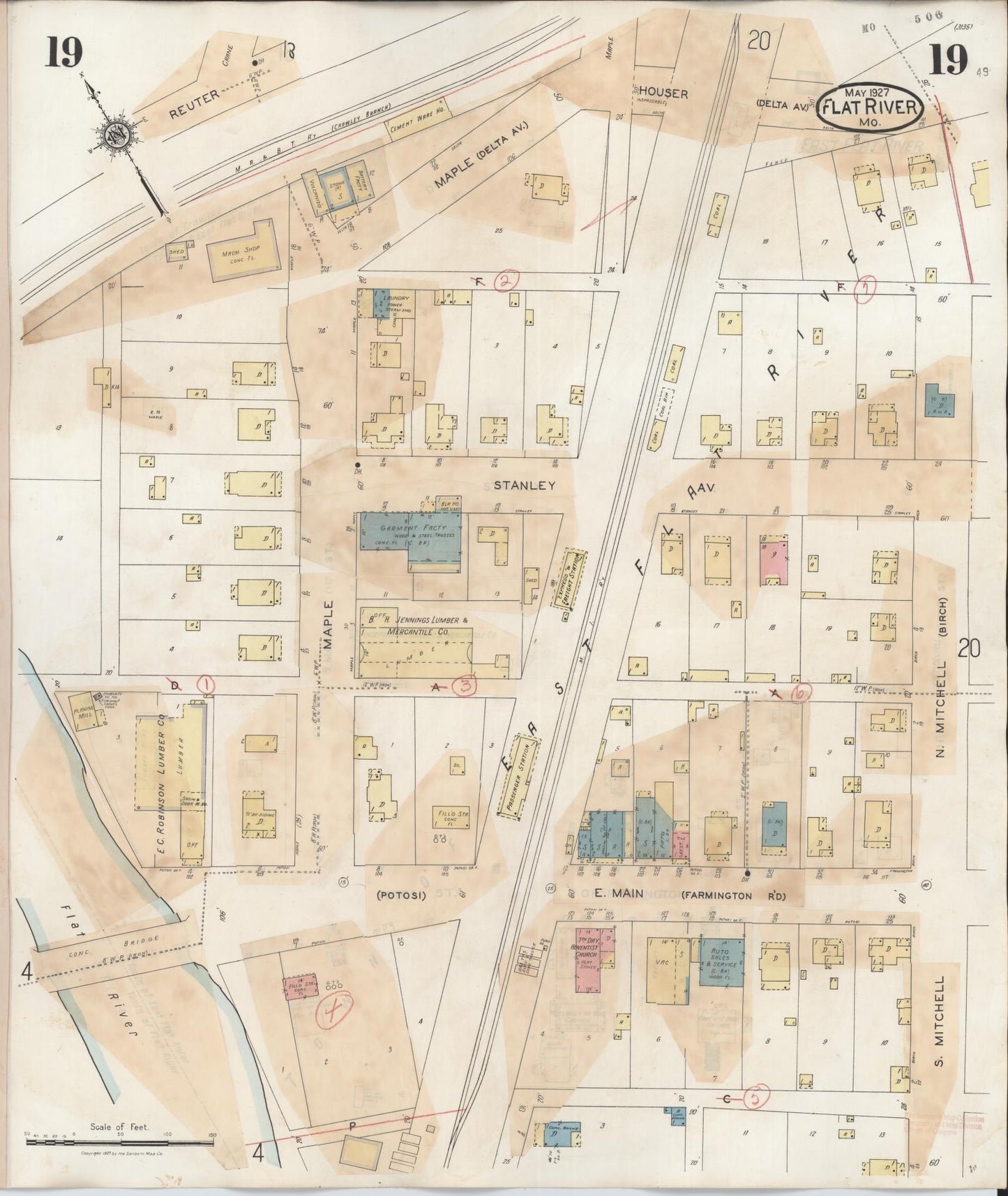 Sanborn Fire Insurance Map from Flat River, Saint Francois County, Missouri (1938), Sheet #0019 - Historic Sanborn Fire Insurance Map Print, vintage old map wall art, antique decor, genealogy gift, Missouri Missouri map