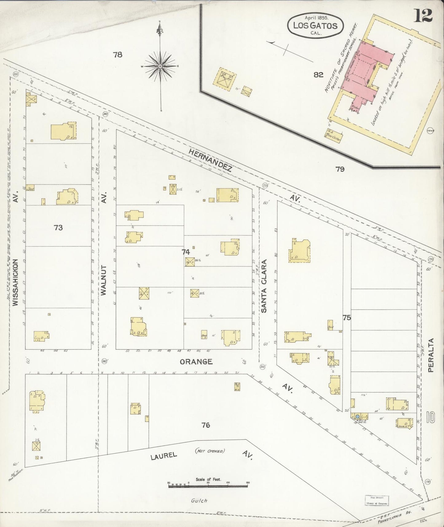 Sanborn Fire Insurance Map from Los Gatos, Santa Clara County, California (1895), Sheet #0012 - Historic Sanborn Fire Insurance Map Print, vintage old map wall art, antique decor, genealogy gift, California California map