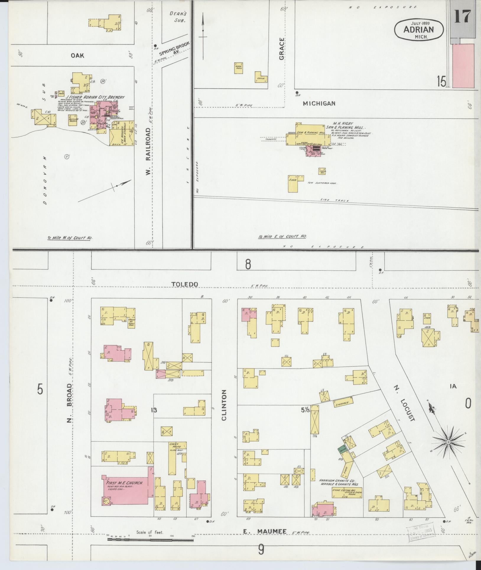 Sanborn Fire Insurance Map from Adrian, Lenawee County, Michigan (1899), Sheet #0017 - Complete Map Set gallery image, historic Sanborn map, vintage wall art, Michigan Michigan