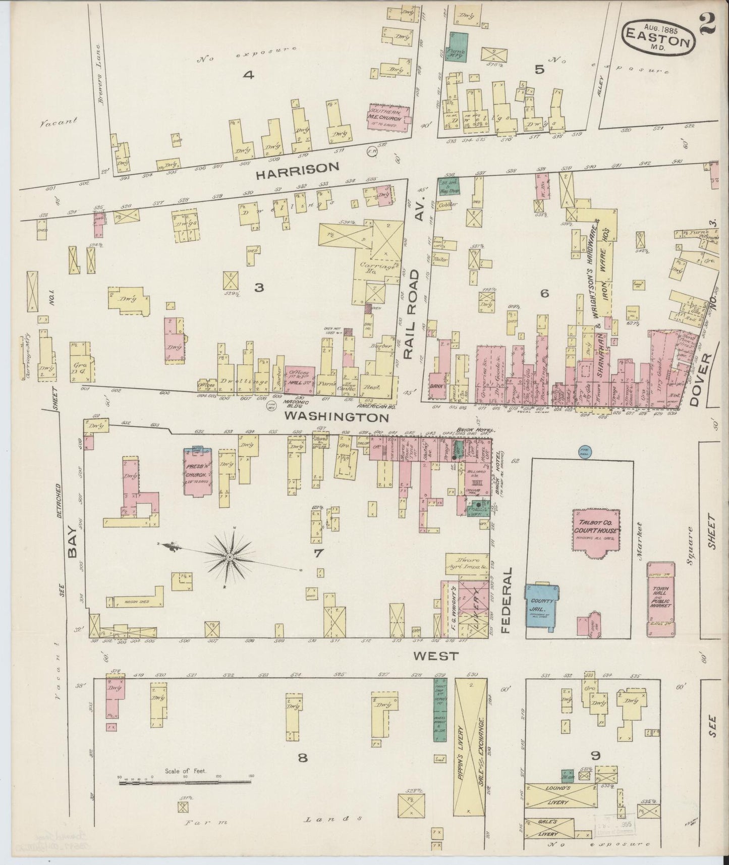 Sanborn Fire Insurance Map from Easton, Talbot County, Maryland (1885), Sheet #0002 - Historic Sanborn Fire Insurance Map Print, vintage old map wall art, antique decor, genealogy gift, Maryland Maryland map