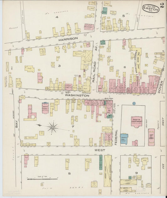 Sanborn Fire Insurance Map from Easton, Talbot County, Maryland (1885), Sheet #0002 - Historic Sanborn Fire Insurance Map Print, vintage old map wall art, antique decor, genealogy gift, Maryland Maryland map