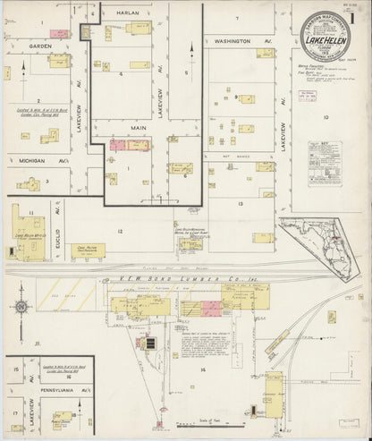 Sanborn Fire Insurance Map from Lake Helen, Volusia County, Florida (1915), Sheet #0001 - Complete Map Set gallery image, historic Sanborn map, vintage wall art, Florida Florida