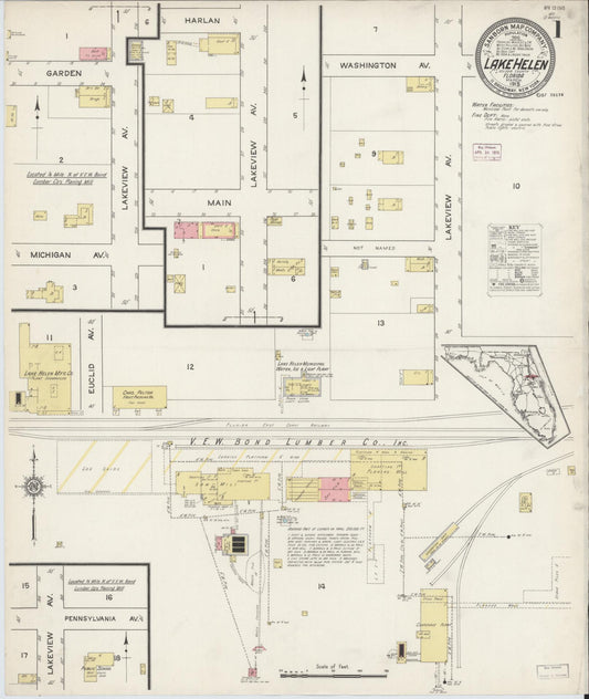 Sanborn Fire Insurance Map from Lake Helen, Volusia County, Florida (1915), Sheet #0001 - Complete Map Set gallery image, historic Sanborn map, vintage wall art, Florida Florida