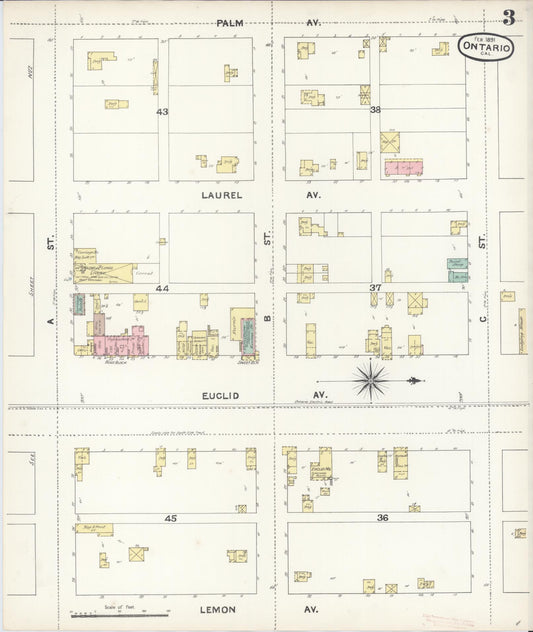 Sanborn Fire Insurance Map from Ontario, San Bernardino County, California (1891), Sheet #0003 - Historic Sanborn Fire Insurance Map Print, vintage old map wall art, antique decor, genealogy gift, California California map