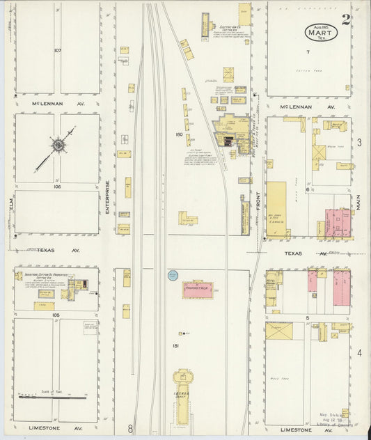 Sanborn Fire Insurance Map from Mart, McLennan County, Texas (1915), Sheet #0002 - Historic Sanborn Fire Insurance Map Print, vintage old map wall art, antique decor, genealogy gift, Texas Texas map