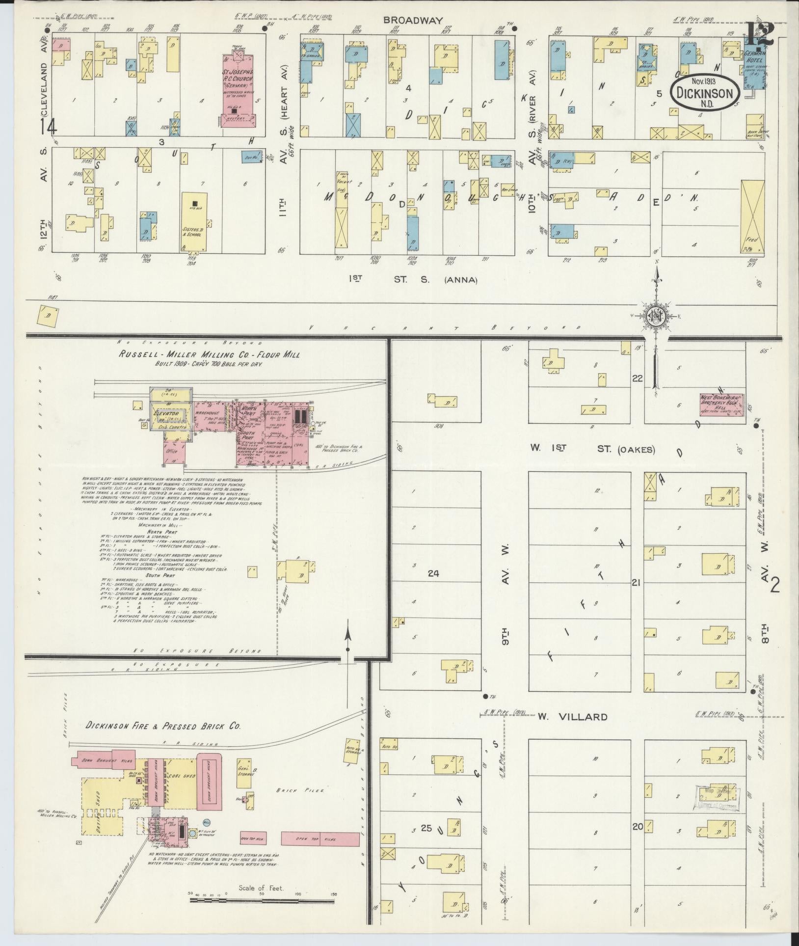 Sanborn Fire Insurance Map from Dickinson, Stark County, North Dakota (1913), Sheet #0012 - Historic Sanborn Fire Insurance Map Print, vintage old map wall art, antique decor, genealogy gift, North Dakota North Dakota map