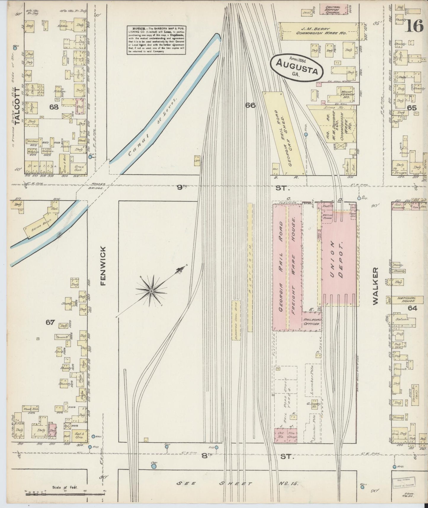 Sanborn Fire Insurance Map from Augusta, Richmond County, Georgia (1884), Sheet #0016 - Complete Map Set gallery image, historic Sanborn map, vintage wall art, Georgia Georgia