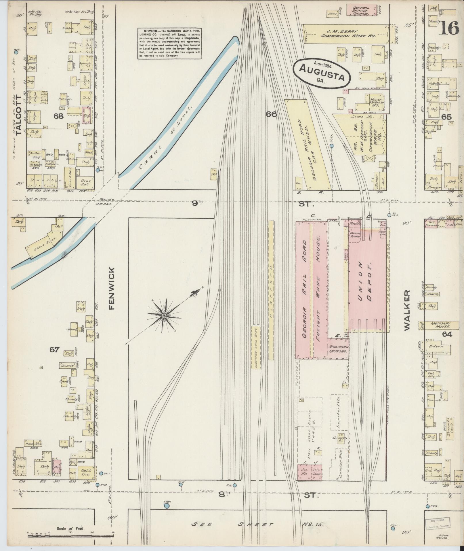 Sanborn Fire Insurance Map from Augusta, Richmond County, Georgia (1884), Sheet #0016 - Complete Map Set gallery image, historic Sanborn map, vintage wall art, Georgia Georgia