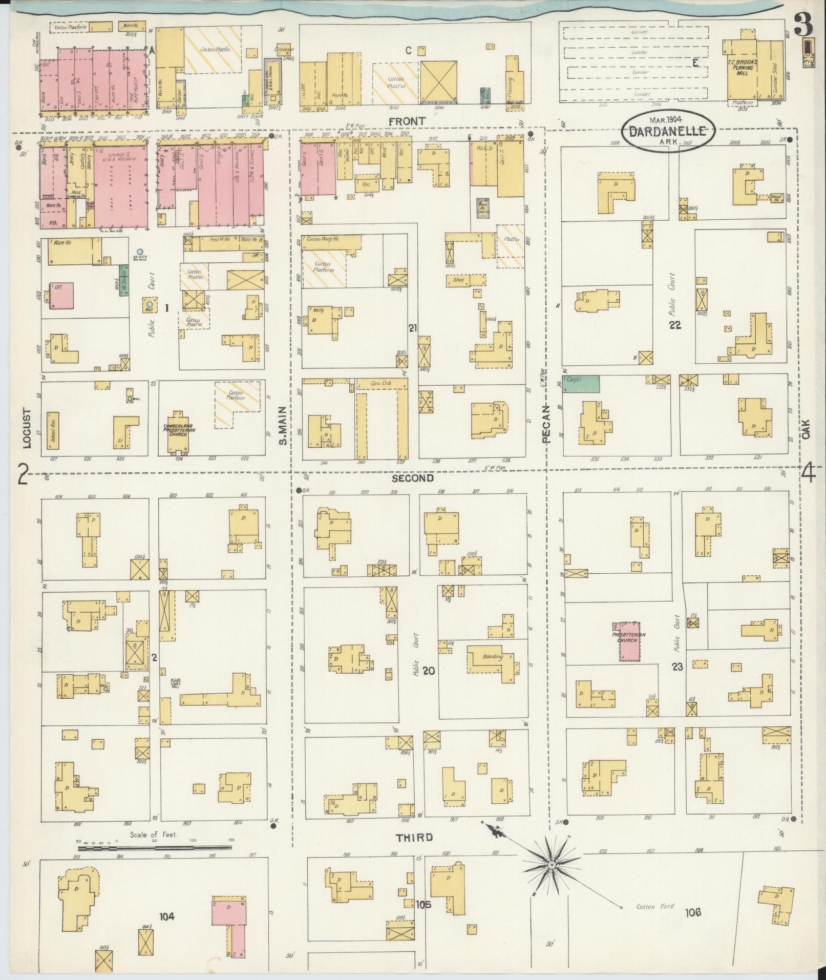 Sanborn Fire Insurance Map from Dardanelle, Yell County, Arkansas (1904), Sheet #0003 - Complete Map Set gallery image, historic Sanborn map, vintage wall art, Arkansas Arkansas