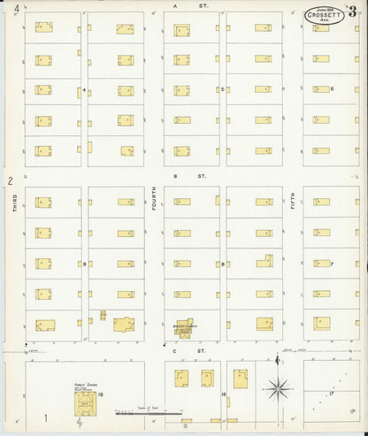 Sanborn Fire Insurance Map from Crossett, Ashley County, Arkansas (1908), Sheet #0003 - Complete Map Set gallery image, historic Sanborn map, vintage wall art, Arkansas Arkansas