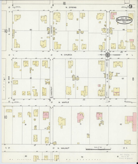 Sanborn Fire Insurance Map from Murfreesboro, Rutherford County, Tennessee (1914), Sheet #0009 - Historic Sanborn Fire Insurance Map Print, vintage old map wall art, antique decor, genealogy gift, Tennessee Tennessee map